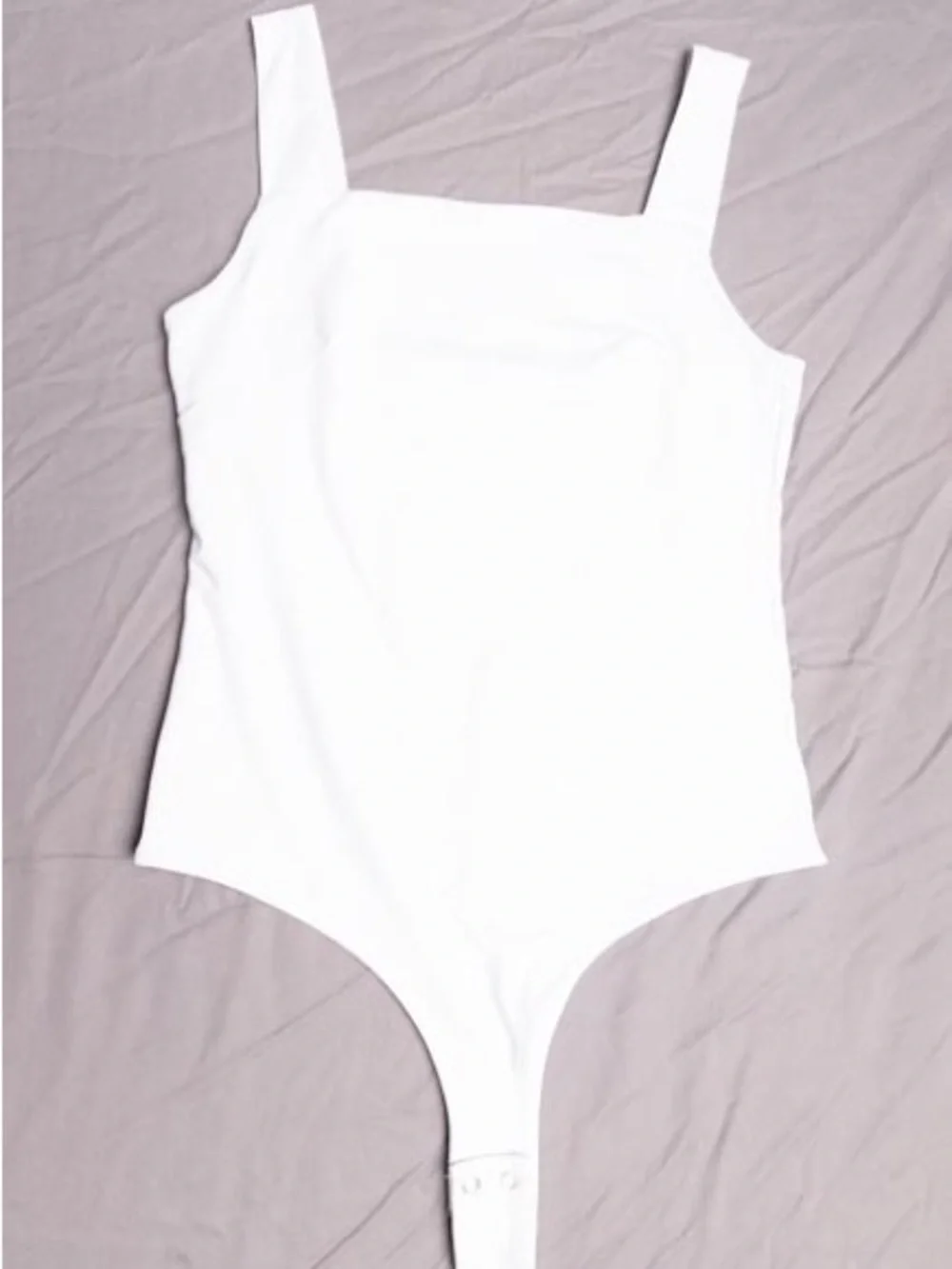 REORIA Womens Square Neck Tank Bodysuit White Sleeveless Minimalist Basics L